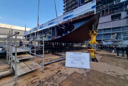 Keel laying of LSS Jacques Stosskopf bow section in Castellammare di Stabia shipyard